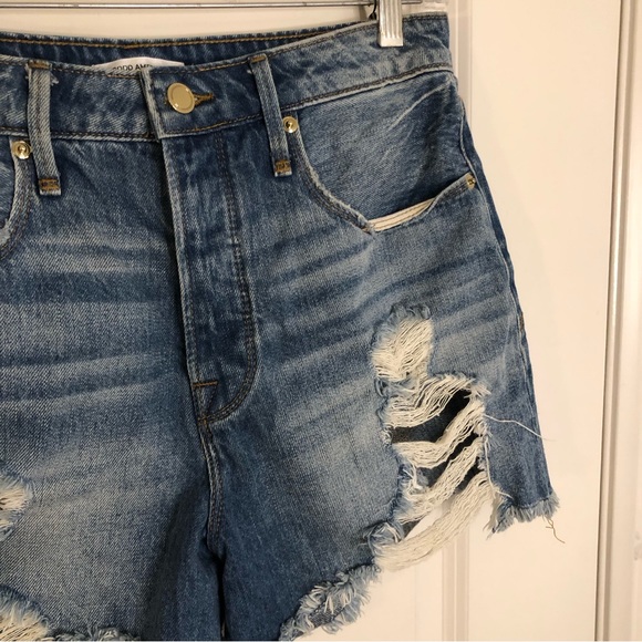 GOOD AMERICAN Bombshell Denim Shorts Jeans Ripped High Rise Distressed SZ 4 27" - Picture 12 of 13